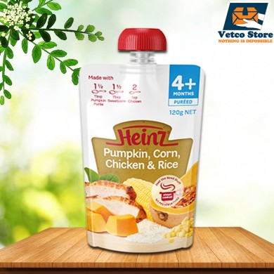 Hoa quả nghiền Heinz vị Bí Đỏ & Bắp & Cơm & Gà (4 tháng+) 120 gr